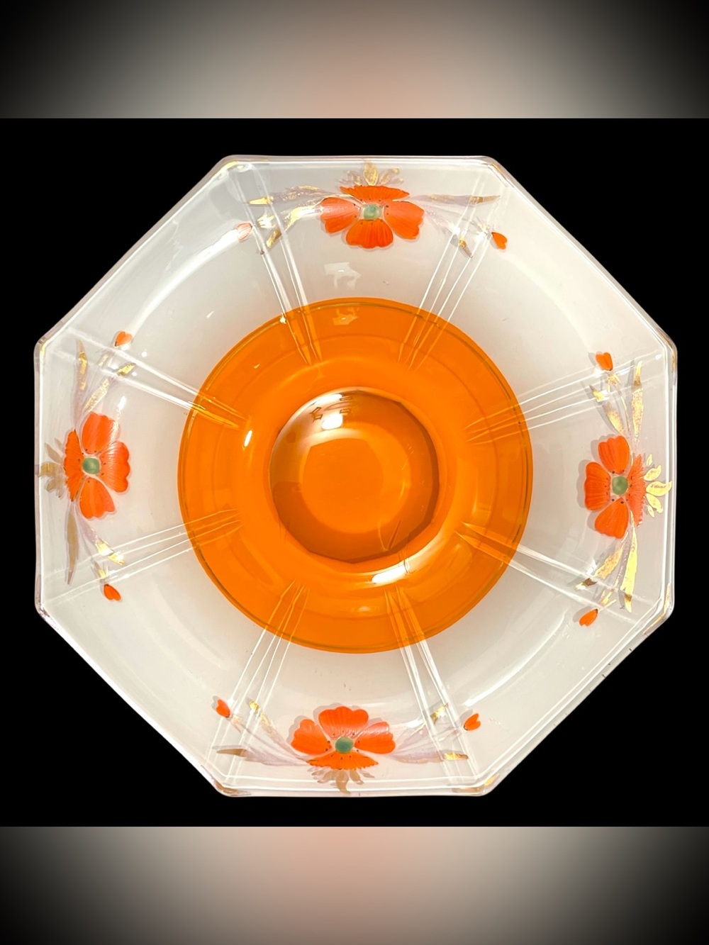 Vintage 1930s Indiana Glass Modern Classic Hexagon Pedestal Console Bowl Platter - Picture 12 of 15